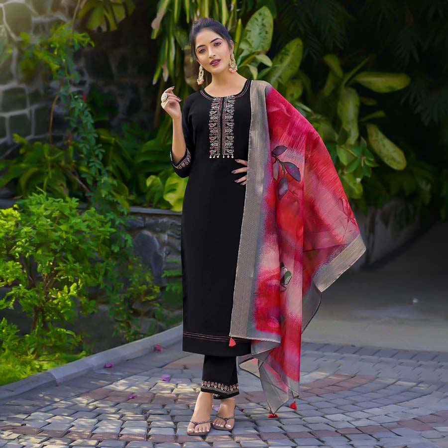 Black Viscose  Casual Wear Salwar Kameez