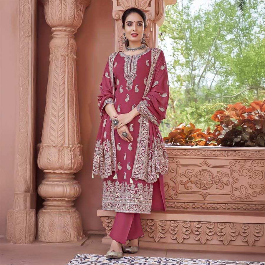 Red  Rayon Casual Wear Salwar Kameez