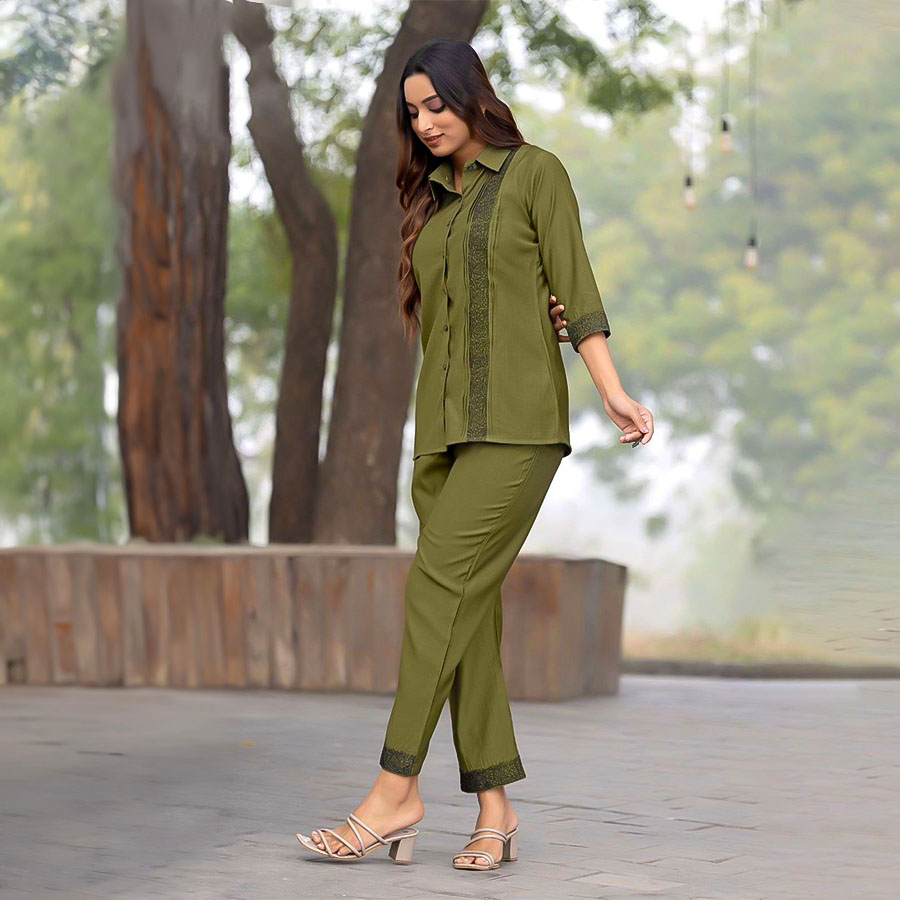 Olive Green Viscose Printed Kurti