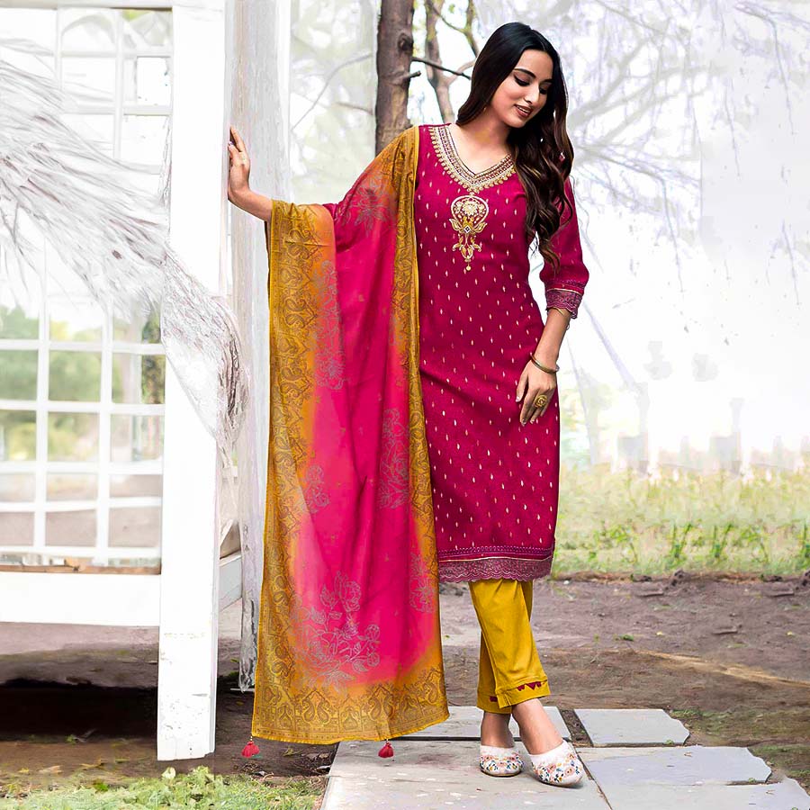 Magenta Vetican Casual Wear Salwar Kameez