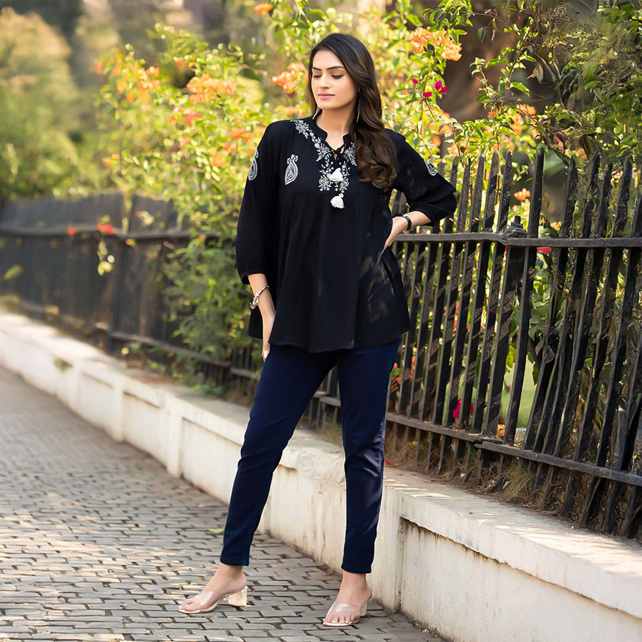 Black Rayon Casual Wear Kurti