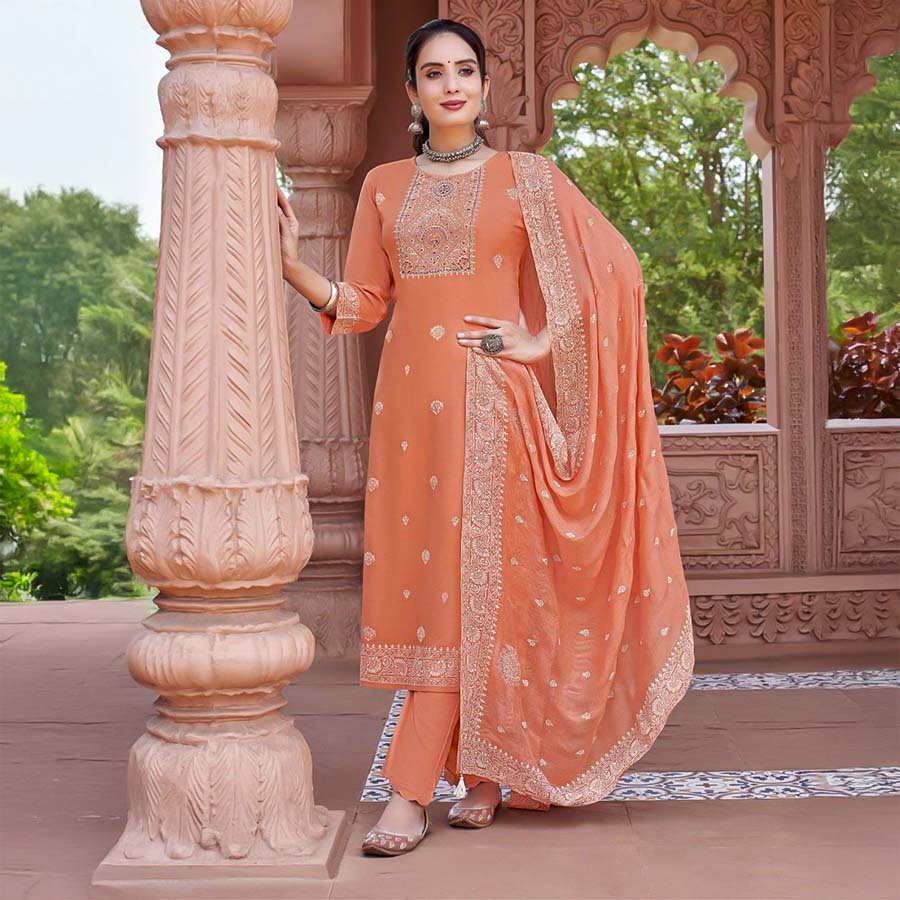 Orange  Rayon Casual Wear Salwar Kameez