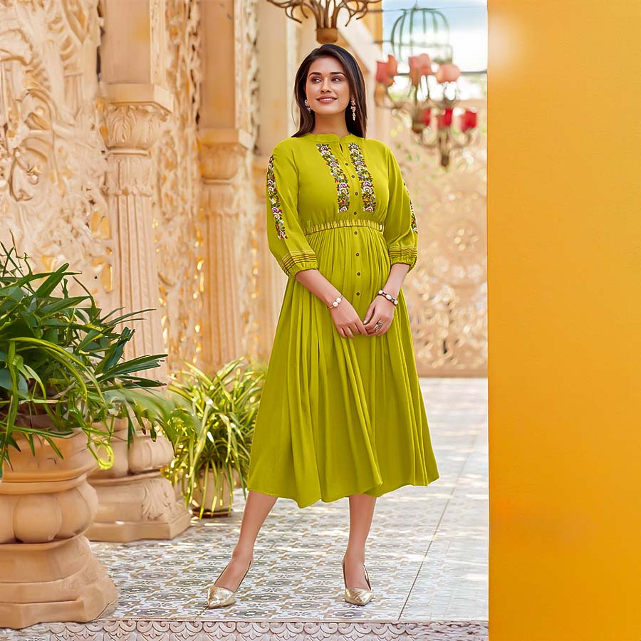 Green  Wrinkle Casual Wear Kurti