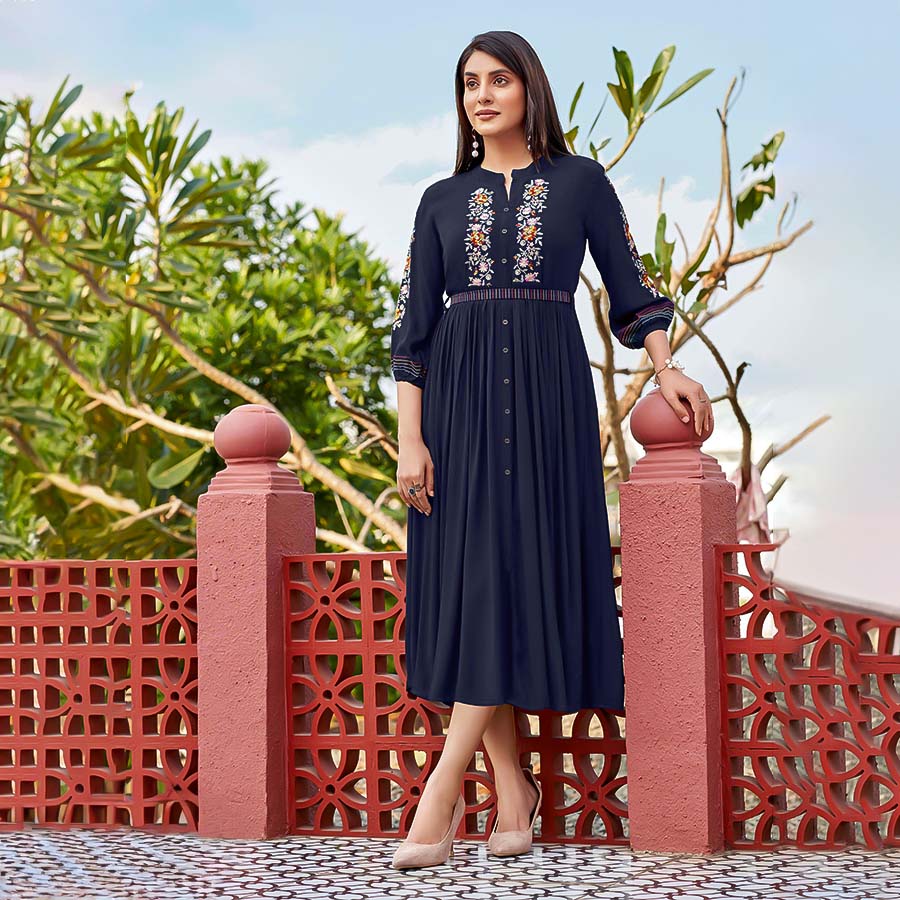 Blue Wrinkle Casual Wear Kurti