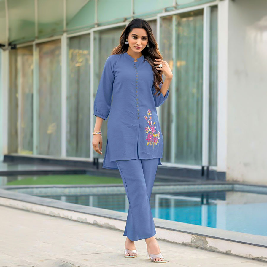 Blue  Viscose Crepe Casual Wear Kurti