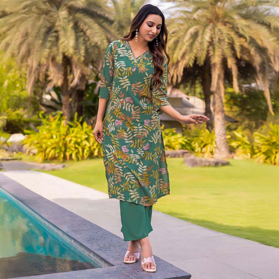 Green  Rayon Print Printed Kurti
