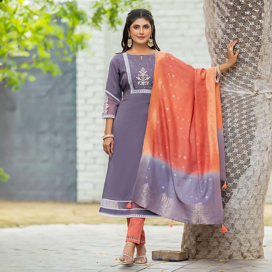 Purple Blended Shimmer Casual Wear Salwar Kameez