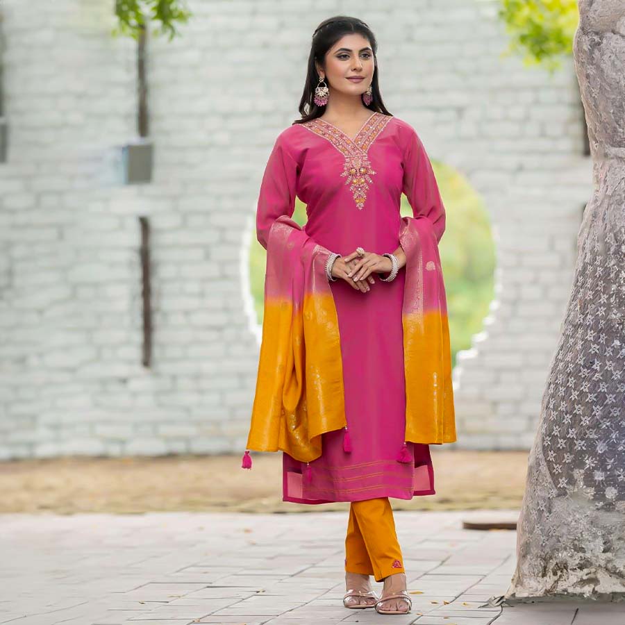 Pink Blended Shimmer Casual Wear Salwar Kameez