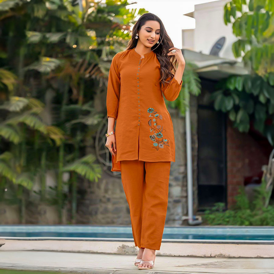 Orange  Viscose Crepe Casual Wear Kurti