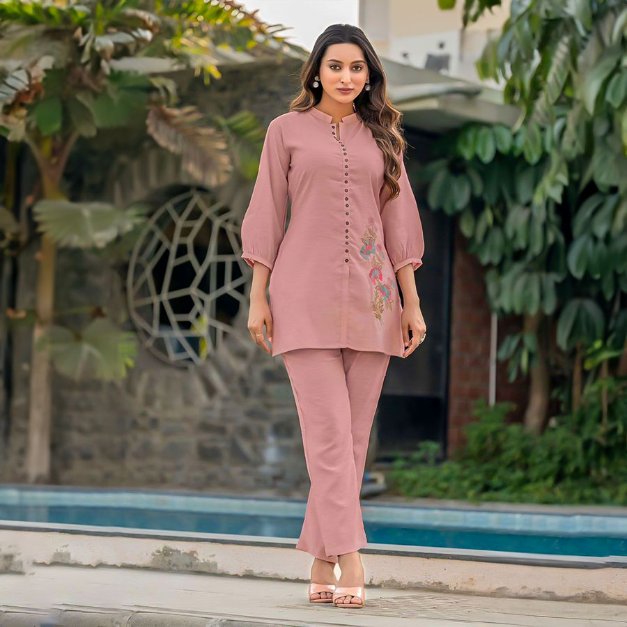 Pink  Viscose Crepe Casual Wear Kurti