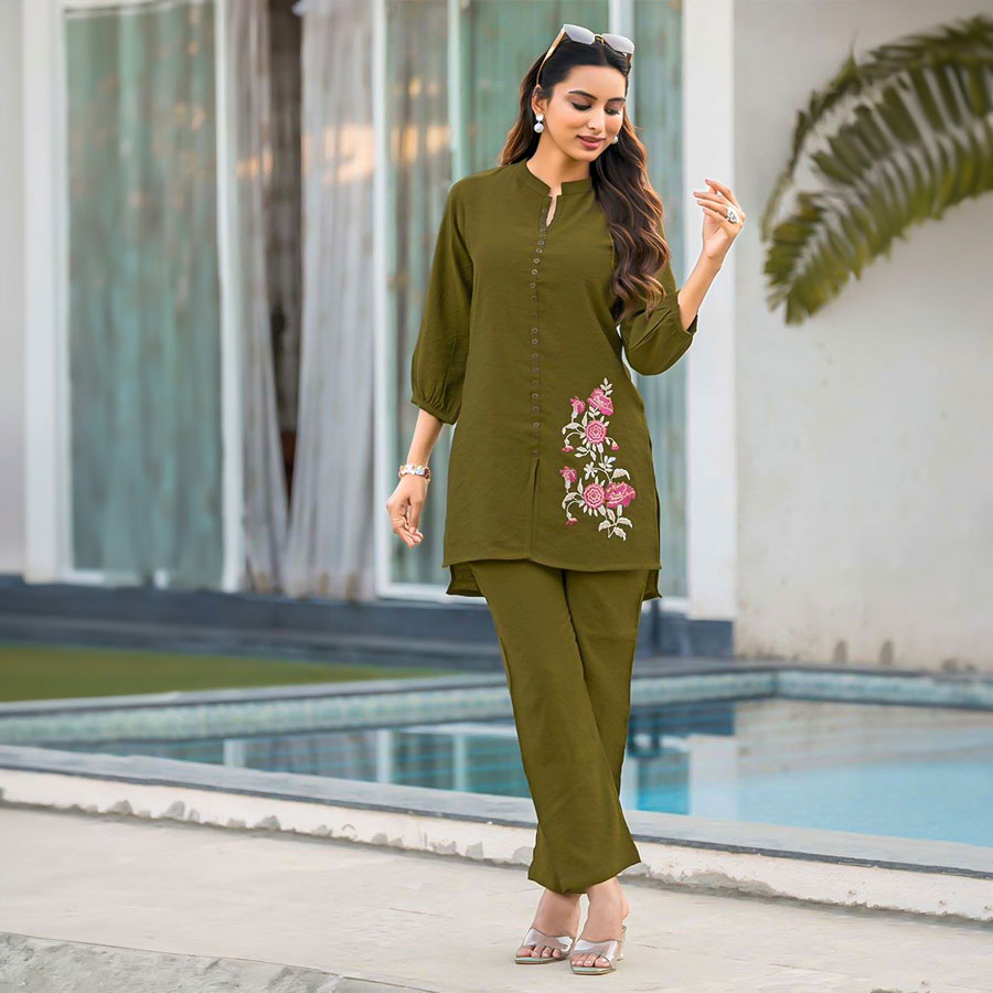 Green  Viscose Crepe Casual Wear Kurti