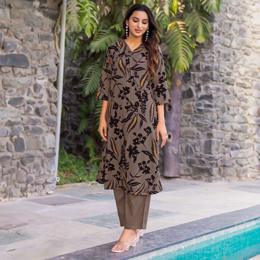 Olive Green Rayon Print Printed Kurti