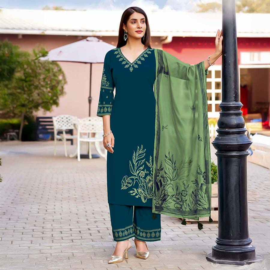Green  Rayon Casual Wear Salwar Kameez