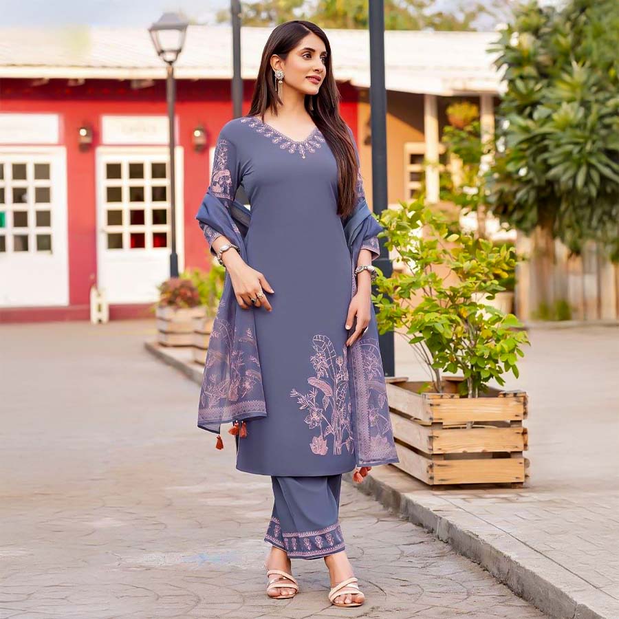 Blue  Rayon Casual Wear Salwar Kameez