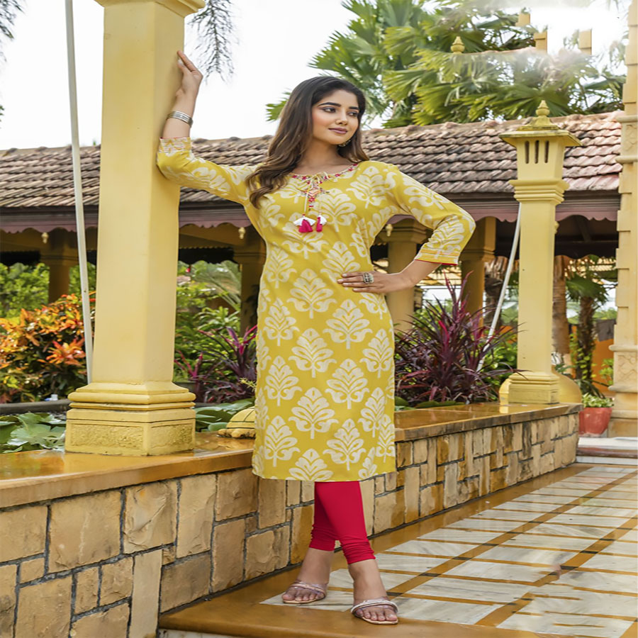 Yellow Rayon Casual Kurtis