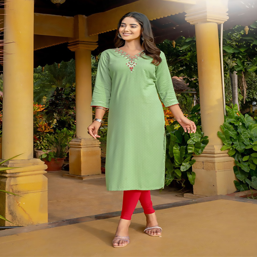 Light green Rayon Casual Kurtis