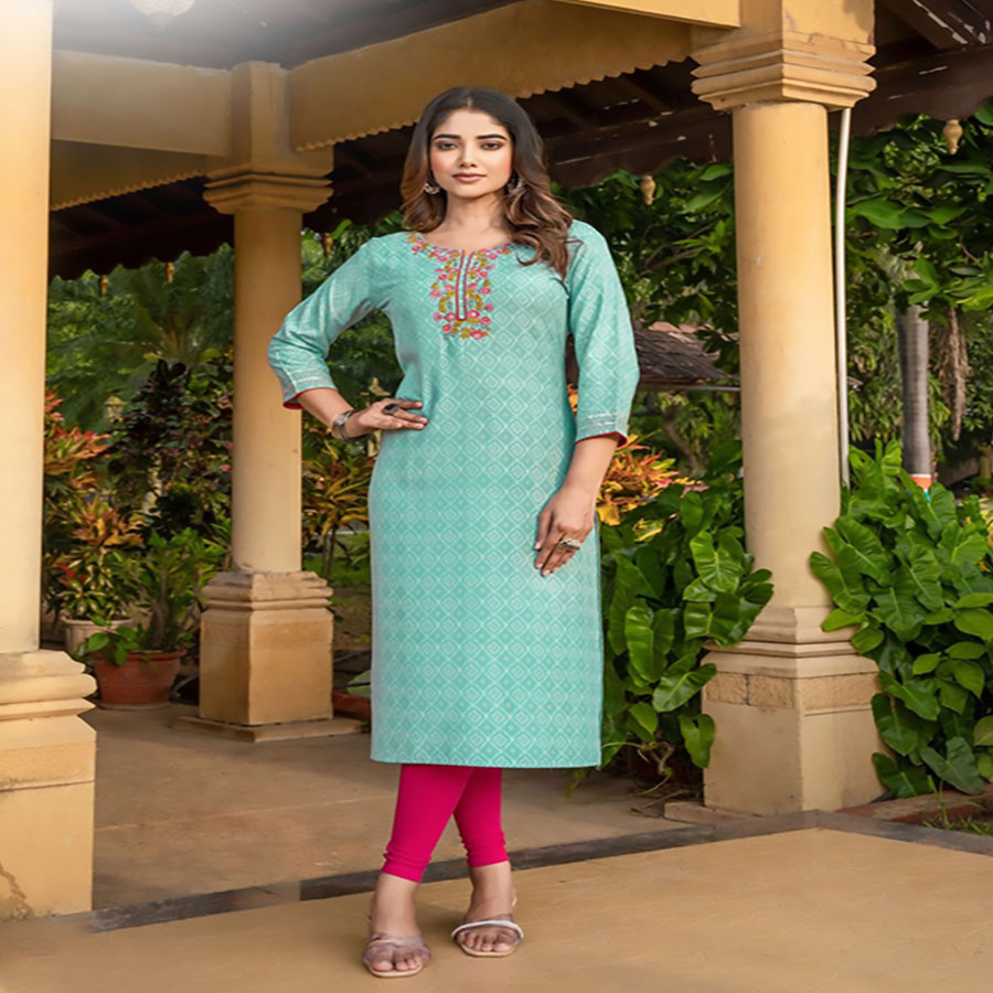 Sky blue Rayon Casual Kurtis