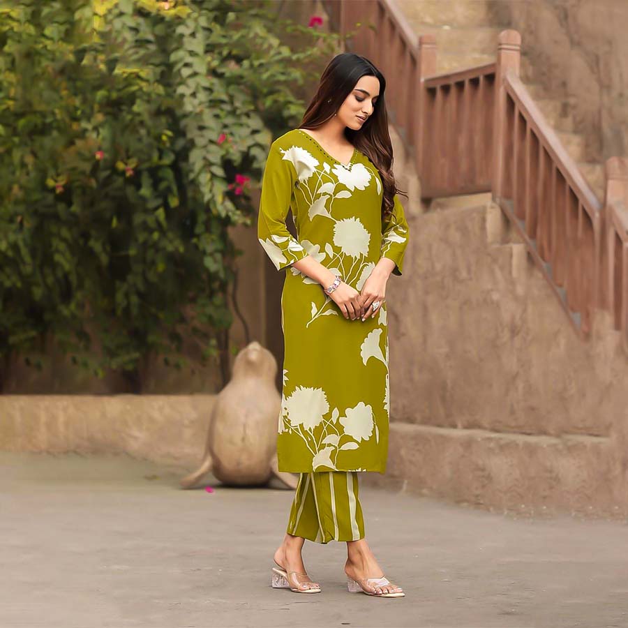 Green Rayon Casual Wear Kurti