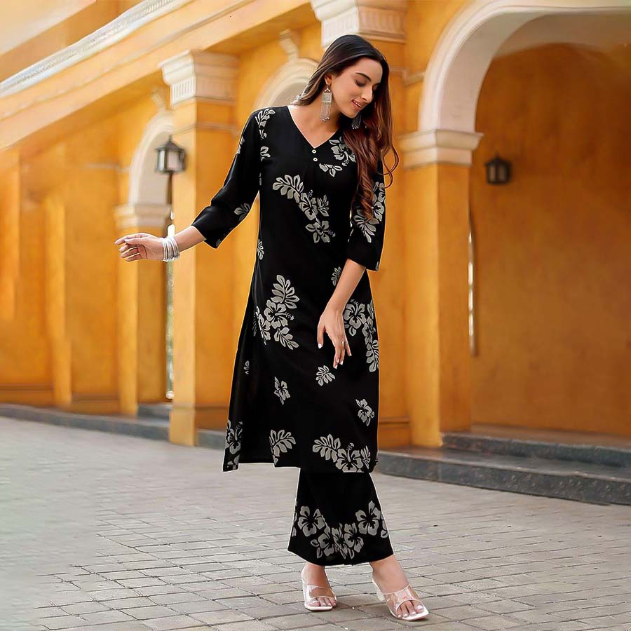 Black Rayon Casual Wear Kurti