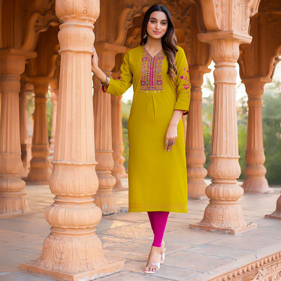 Green  Rayon Casual Wear Kurti
