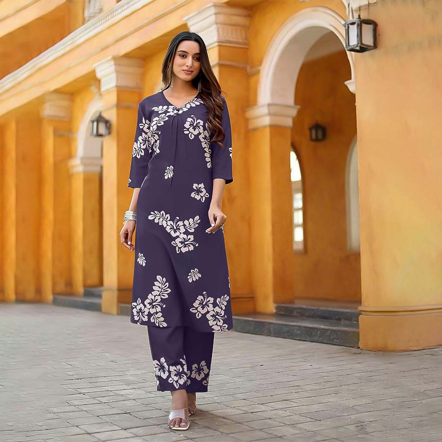 Purple Rayon Casual Wear Kurti