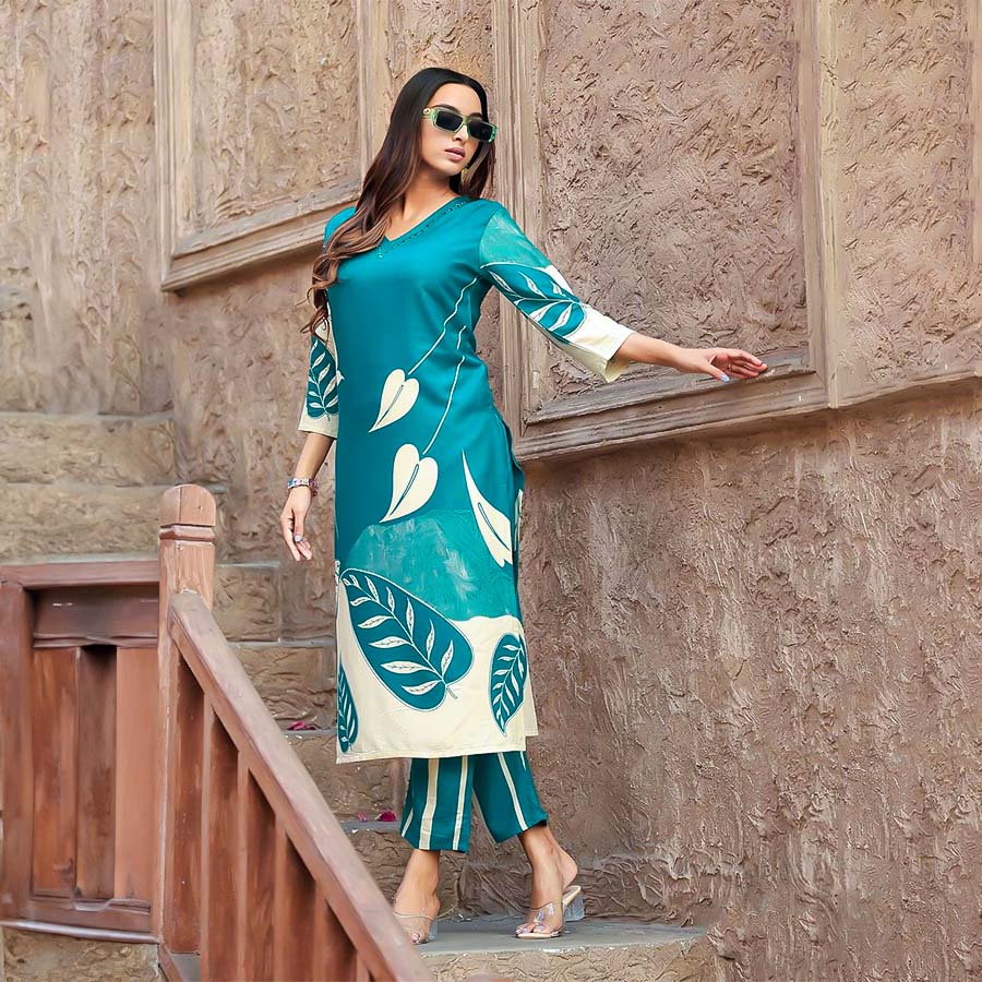 Blue Rayon Casual Wear Kurti