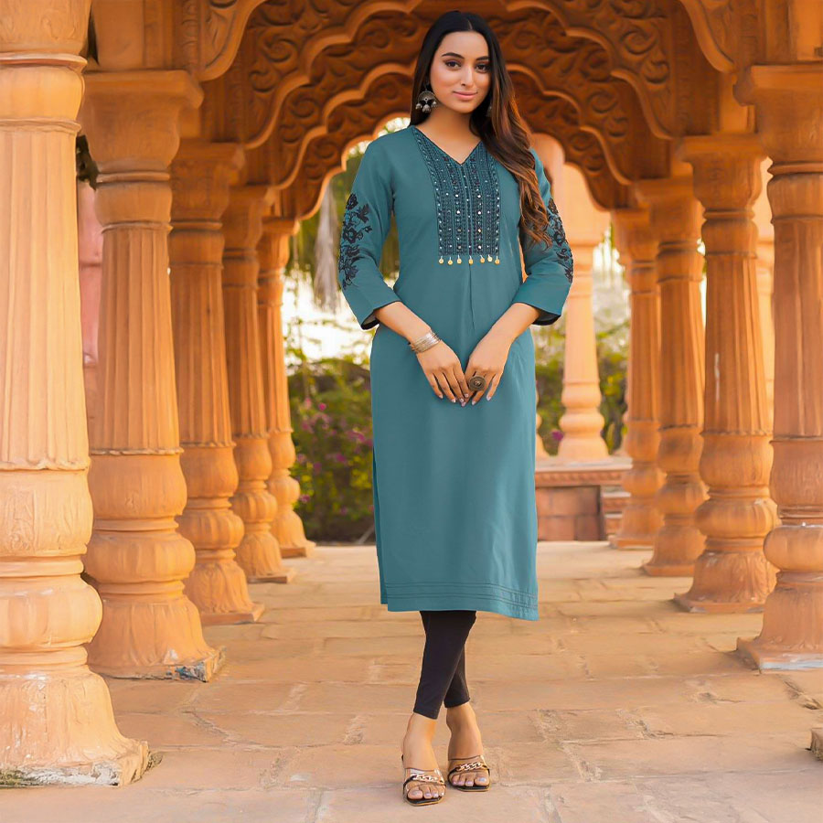 Blue Rayon Casual Wear Kurti