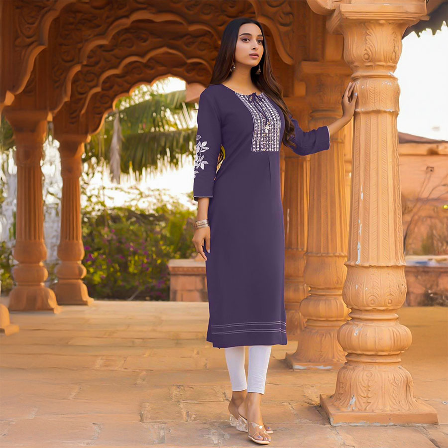 Purple Rayon Casual Wear Kurti