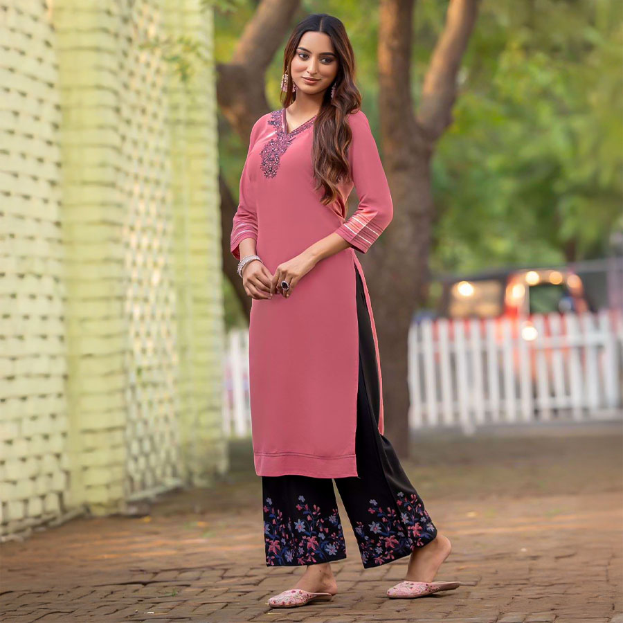 Pink  Rayon Casual Wear Kurti