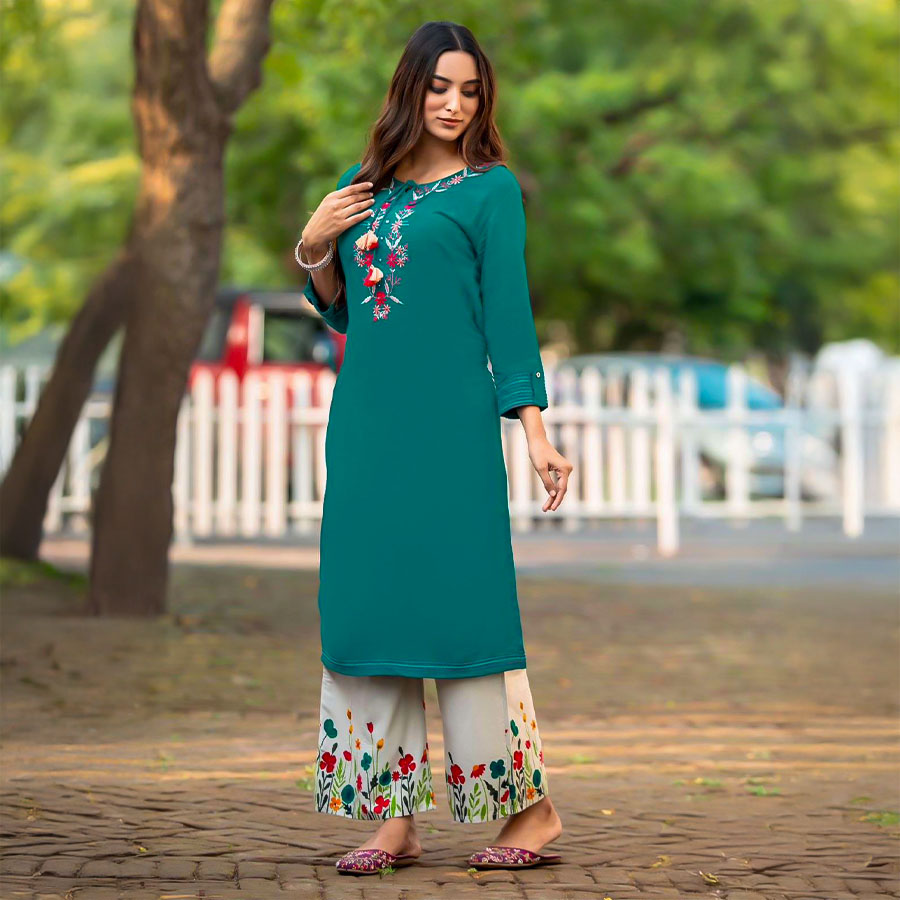 Green  Rayon Casual Wear Kurti