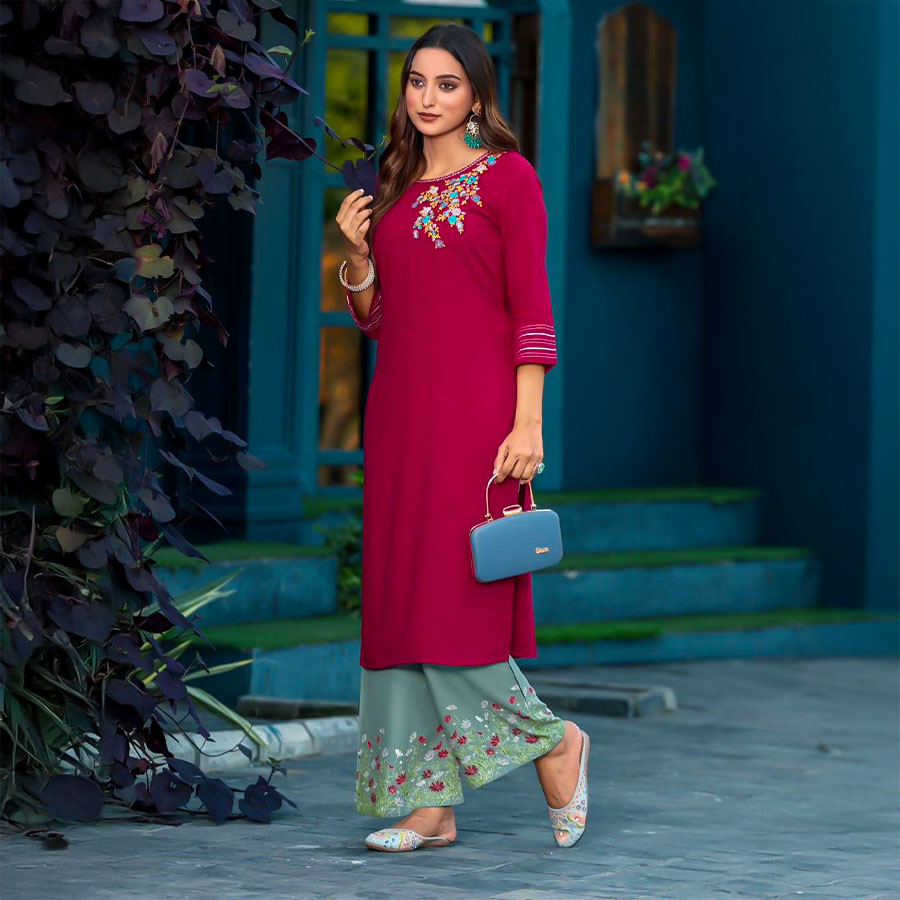 Red Rayon Casual Wear Kurti