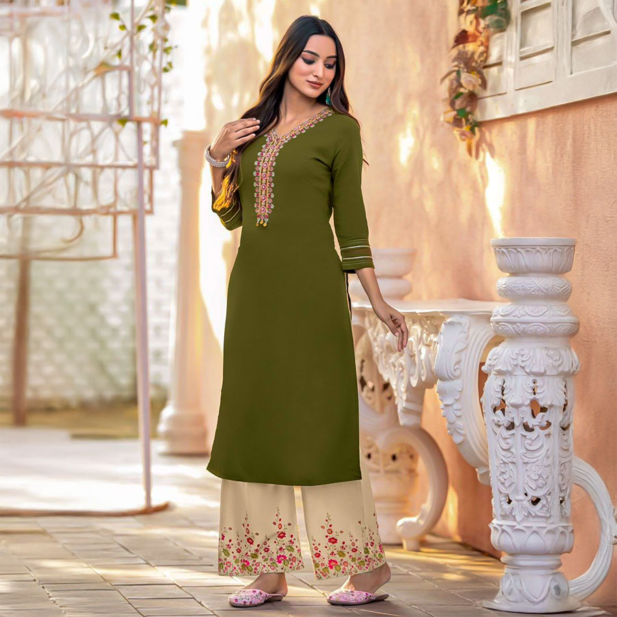 Green  Rayon Casual Wear Kurti