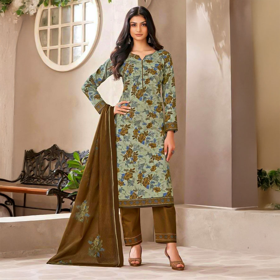 Olive Green  Cotton Casual Wear Salwar Kameez