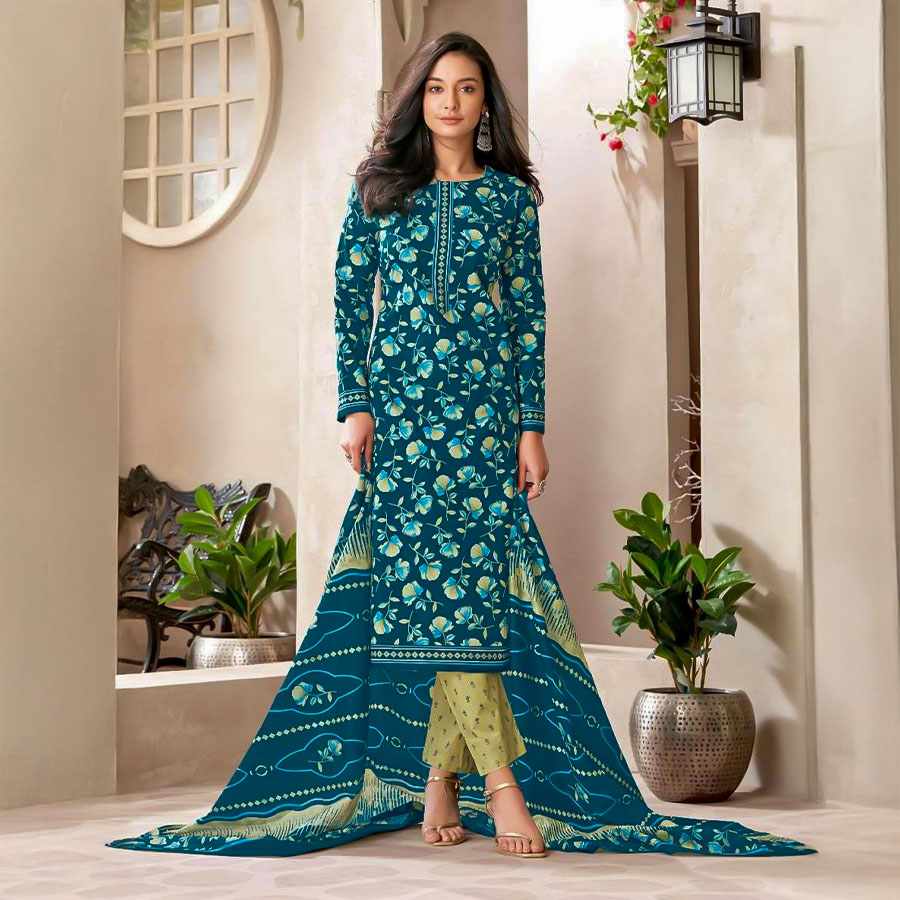 Blue  Cotton Casual Wear Salwar Kameez