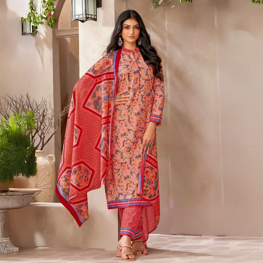 Red  Cotton Casual Wear Salwar Kameez