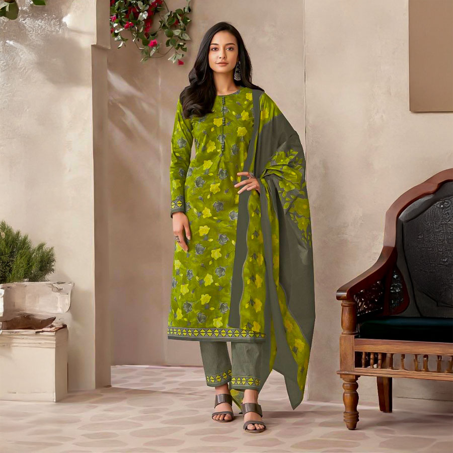 Green  Cotton Casual Wear Salwar Kameez