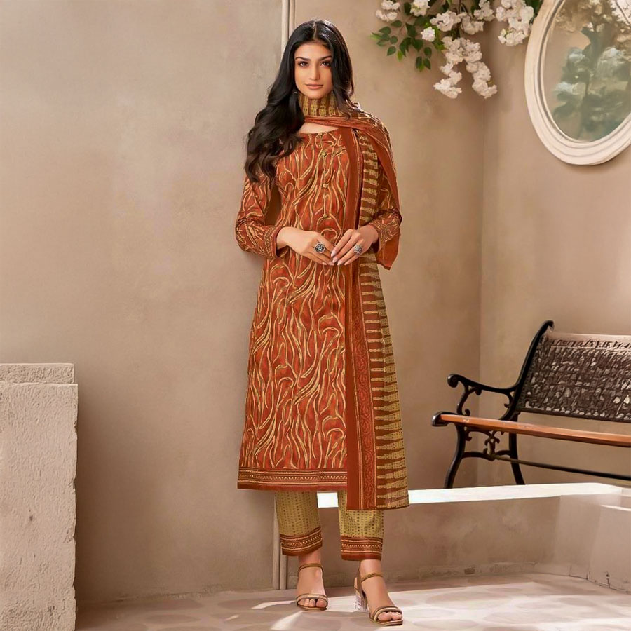 Brown  Cotton Casual Wear Salwar Kameez