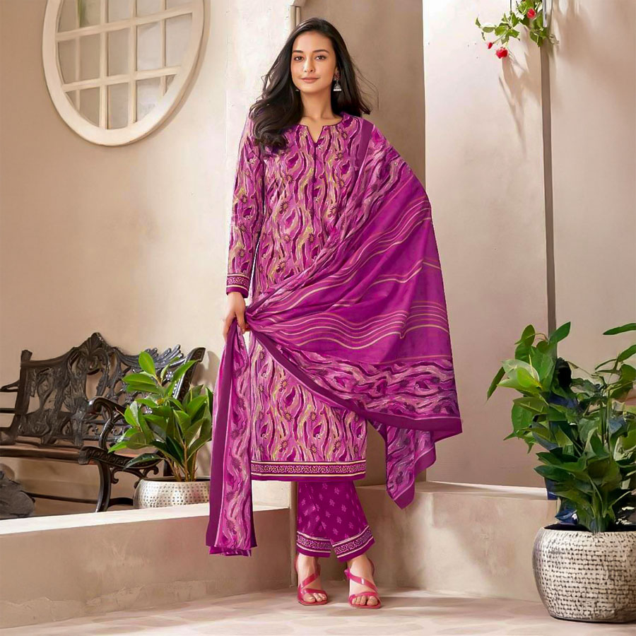 Purple Cotton Casual Wear Salwar Kameez