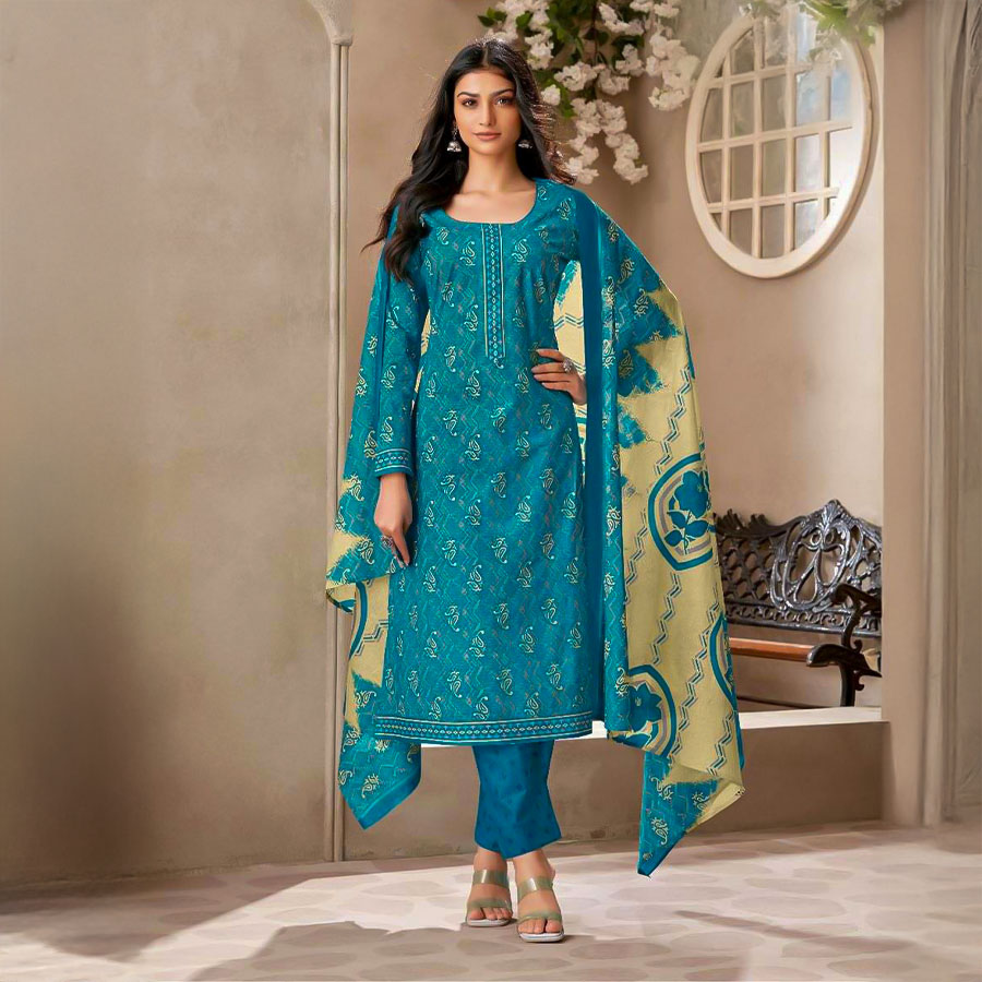 Blue  Cotton Casual Wear Salwar Kameez