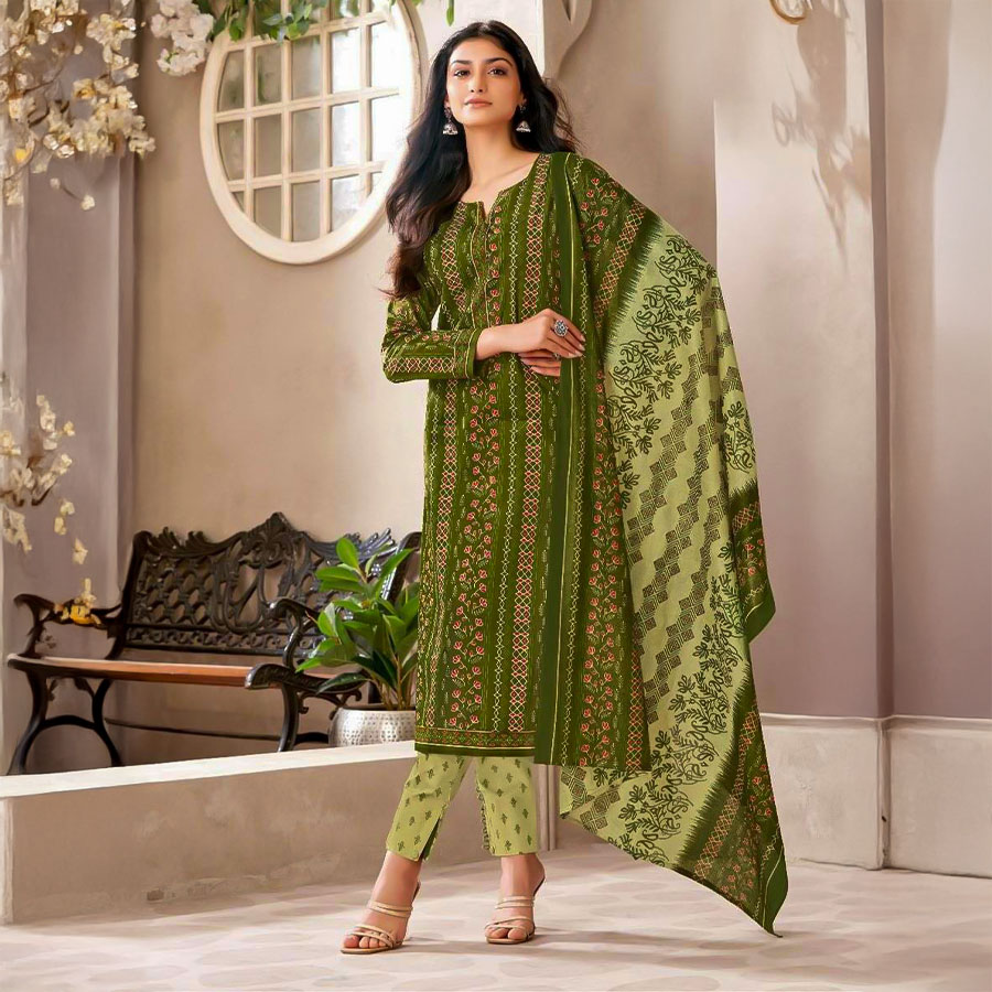 Green  Cotton Casual Wear Salwar Kameez