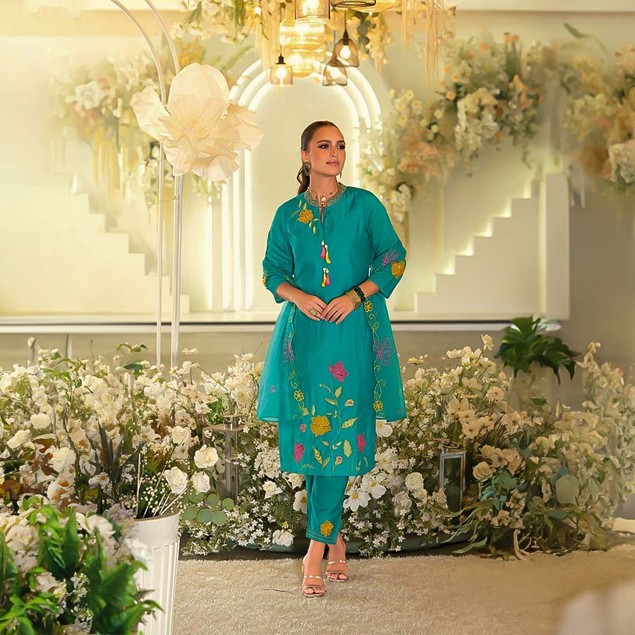 Cyan Viscose Party Wear Salwar Kameez