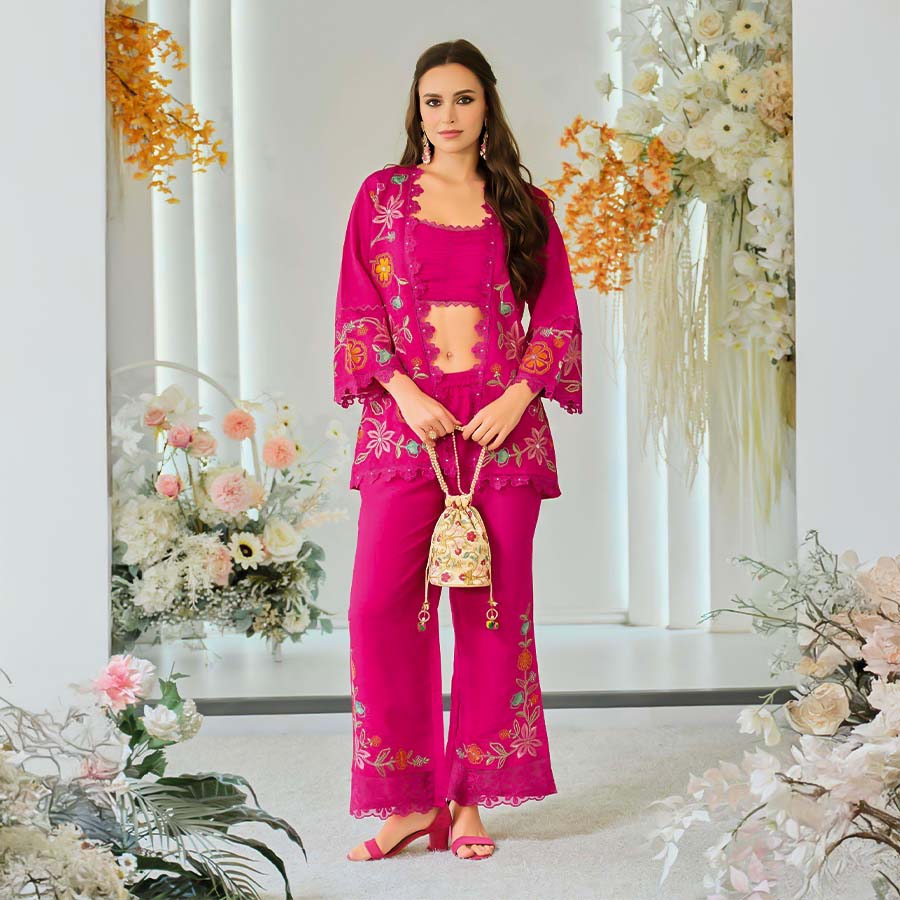 Magenta  Viscose  Party Wear Kurti