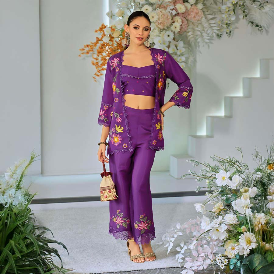 Purple Viscose  Party Wear Kurti
