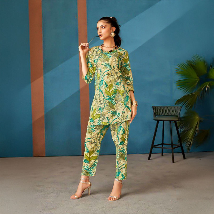 Green  Cotton Printed Kurti