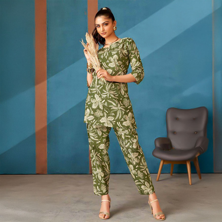 Green  Cotton Printed Kurti