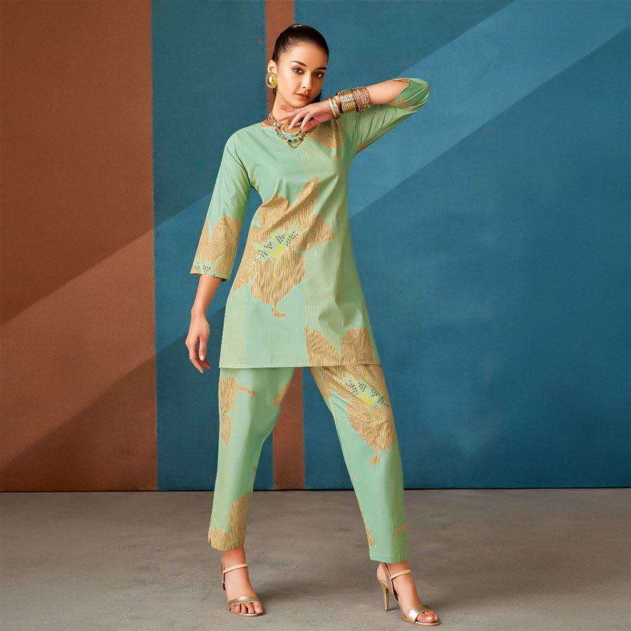 Green  Cotton Printed Kurti