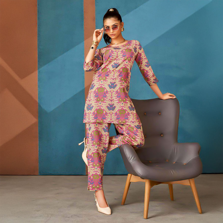 Pink  Cotton Printed Kurti