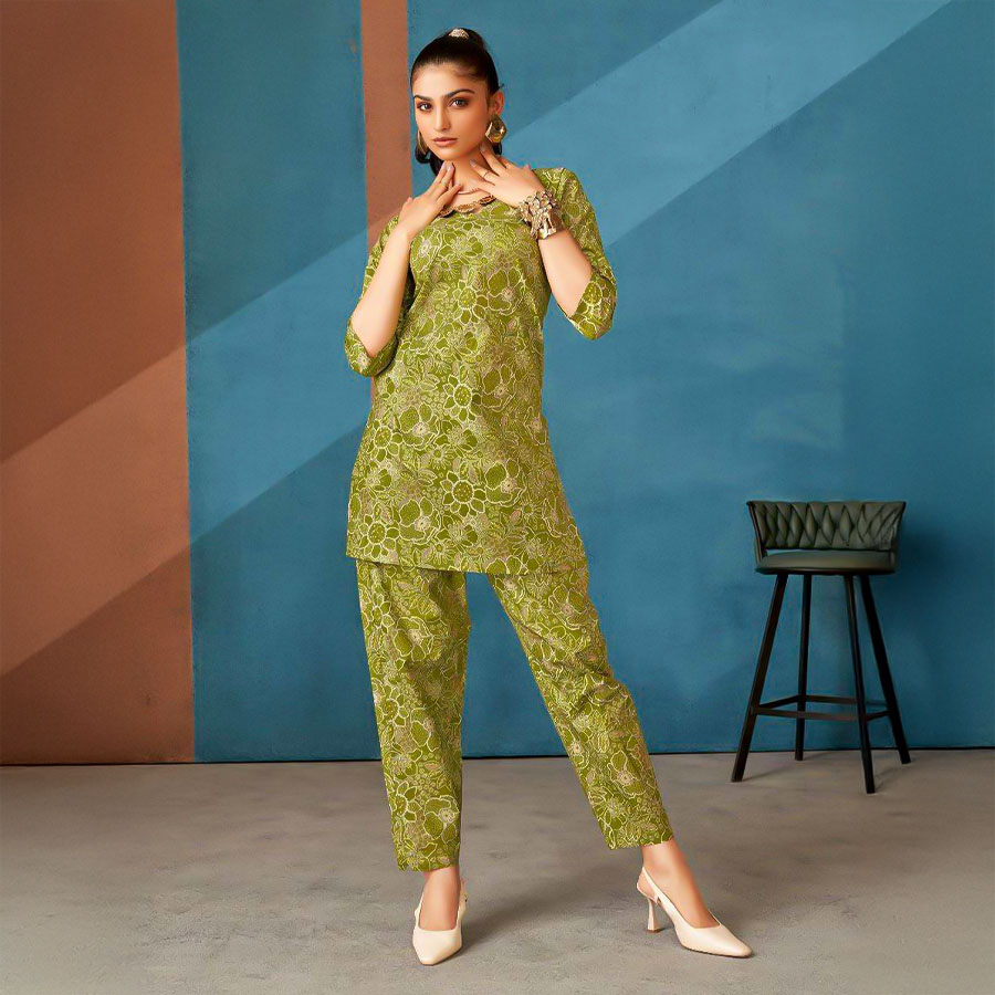Green  Cotton Printed Kurti