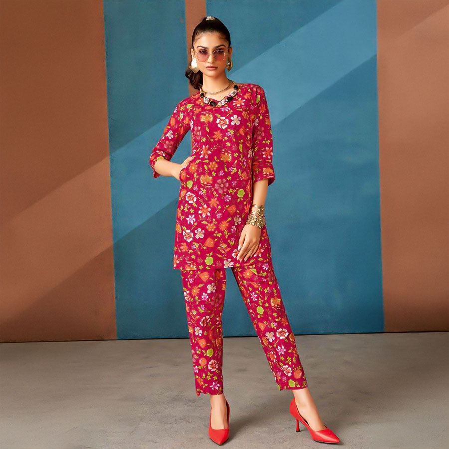 Red  Cotton Printed Kurti