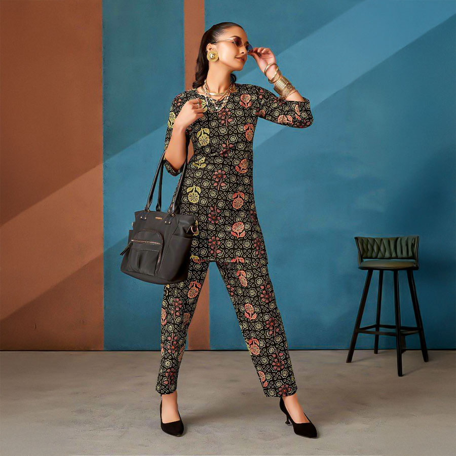 Black Cotton Printed Kurti
